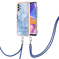 Coque Silicone Motif Fantaisie Souple Couleur Unie Etui Housse avec Laniere Strap YB7 pour Samsung Galaxy A32 5G Bleu