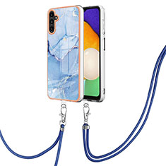 Coque Silicone Motif Fantaisie Souple Couleur Unie Etui Housse avec Laniere Strap YB7 pour Samsung Galaxy A34 5G Bleu