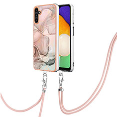 Coque Silicone Motif Fantaisie Souple Couleur Unie Etui Housse avec Laniere Strap YB7 pour Samsung Galaxy A34 5G Rose