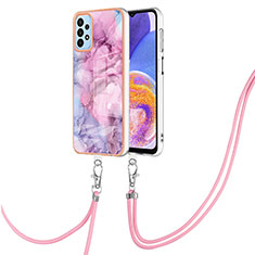 Coque Silicone Motif Fantaisie Souple Couleur Unie Etui Housse avec Laniere Strap YB7 pour Samsung Galaxy A52 4G Violet Clair