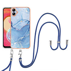 Coque Silicone Motif Fantaisie Souple Couleur Unie Etui Housse avec Laniere Strap YB7 pour Samsung Galaxy M04 Bleu