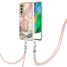 Coque Silicone Motif Fantaisie Souple Couleur Unie Etui Housse avec Laniere Strap YB7 pour Samsung Galaxy S21 FE 5G Rose