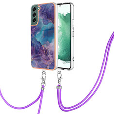 Coque Silicone Motif Fantaisie Souple Couleur Unie Etui Housse avec Laniere Strap YB7 pour Samsung Galaxy S23 5G Violet