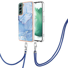 Coque Silicone Motif Fantaisie Souple Couleur Unie Etui Housse avec Laniere Strap YB7 pour Samsung Galaxy S23 Plus 5G Bleu