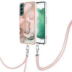 Coque Silicone Motif Fantaisie Souple Couleur Unie Etui Housse avec Laniere Strap YB7 pour Samsung Galaxy S23 Plus 5G Rose