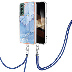 Coque Silicone Motif Fantaisie Souple Couleur Unie Etui Housse avec Laniere Strap YB7 pour Samsung Galaxy S24 5G Bleu