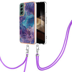 Coque Silicone Motif Fantaisie Souple Couleur Unie Etui Housse avec Laniere Strap YB7 pour Samsung Galaxy S25 Plus 5G Violet