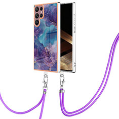 Coque Silicone Motif Fantaisie Souple Couleur Unie Etui Housse avec Laniere Strap YB7 pour Samsung Galaxy S25 Ultra 5G Violet