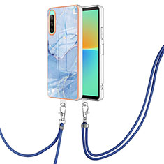 Coque Silicone Motif Fantaisie Souple Couleur Unie Etui Housse avec Laniere Strap YB7 pour Sony Xperia 10 IV Bleu