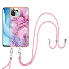 Coque Silicone Motif Fantaisie Souple Couleur Unie Etui Housse avec Laniere Strap YB7 pour Xiaomi Mi 11 Lite 4G Violet Clair