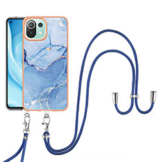 Coque Silicone Motif Fantaisie Souple Couleur Unie Etui Housse avec Laniere Strap YB7 pour Xiaomi Mi 11 Lite 5G Bleu
