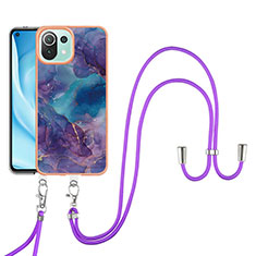 Coque Silicone Motif Fantaisie Souple Couleur Unie Etui Housse avec Laniere Strap YB7 pour Xiaomi Mi 11 Lite 5G NE Violet