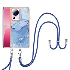 Coque Silicone Motif Fantaisie Souple Couleur Unie Etui Housse avec Laniere Strap YB7 pour Xiaomi Mi 13 Lite 5G Bleu