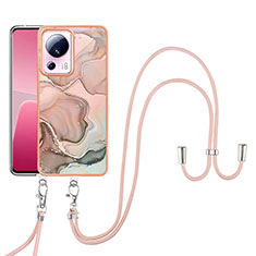 Coque Silicone Motif Fantaisie Souple Couleur Unie Etui Housse avec Laniere Strap YB7 pour Xiaomi Mi 13 Lite 5G Rose