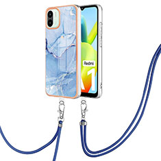 Coque Silicone Motif Fantaisie Souple Couleur Unie Etui Housse avec Laniere Strap YB7 pour Xiaomi Poco C50 Bleu