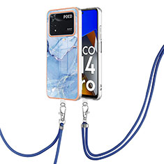 Coque Silicone Motif Fantaisie Souple Couleur Unie Etui Housse avec Laniere Strap YB7 pour Xiaomi Poco M4 Pro 4G Bleu