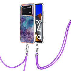 Coque Silicone Motif Fantaisie Souple Couleur Unie Etui Housse avec Laniere Strap YB7 pour Xiaomi Poco M4 Pro 4G Violet