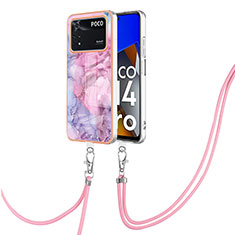 Coque Silicone Motif Fantaisie Souple Couleur Unie Etui Housse avec Laniere Strap YB7 pour Xiaomi Poco M4 Pro 4G Violet Clair