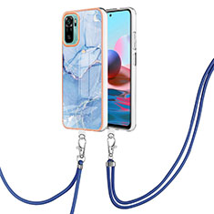 Coque Silicone Motif Fantaisie Souple Couleur Unie Etui Housse avec Laniere Strap YB7 pour Xiaomi Poco M5S Bleu