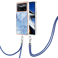 Coque Silicone Motif Fantaisie Souple Couleur Unie Etui Housse avec Laniere Strap YB7 pour Xiaomi Poco X4 Pro 5G Bleu