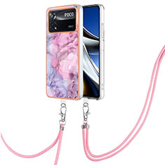 Coque Silicone Motif Fantaisie Souple Couleur Unie Etui Housse avec Laniere Strap YB7 pour Xiaomi Poco X4 Pro 5G Violet Clair