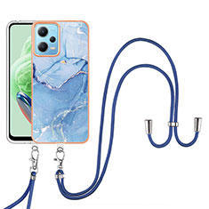 Coque Silicone Motif Fantaisie Souple Couleur Unie Etui Housse avec Laniere Strap YB7 pour Xiaomi Poco X5 5G Bleu