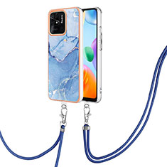 Coque Silicone Motif Fantaisie Souple Couleur Unie Etui Housse avec Laniere Strap YB7 pour Xiaomi Redmi 10 India Bleu