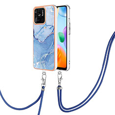 Coque Silicone Motif Fantaisie Souple Couleur Unie Etui Housse avec Laniere Strap YB7 pour Xiaomi Redmi 10 Power Bleu