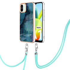 Coque Silicone Motif Fantaisie Souple Couleur Unie Etui Housse avec Laniere Strap YB7 pour Xiaomi Redmi A2 Plus Vert