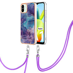 Coque Silicone Motif Fantaisie Souple Couleur Unie Etui Housse avec Laniere Strap YB7 pour Xiaomi Redmi A2 Plus Violet