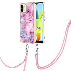 Coque Silicone Motif Fantaisie Souple Couleur Unie Etui Housse avec Laniere Strap YB7 pour Xiaomi Redmi A2 Plus Violet Clair