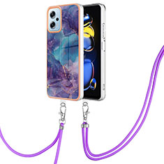 Coque Silicone Motif Fantaisie Souple Couleur Unie Etui Housse avec Laniere Strap YB7 pour Xiaomi Redmi K50i 5G Violet