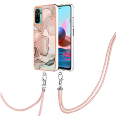 Coque Silicone Motif Fantaisie Souple Couleur Unie Etui Housse avec Laniere Strap YB7 pour Xiaomi Redmi Note 10 4G Rose