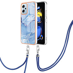 Coque Silicone Motif Fantaisie Souple Couleur Unie Etui Housse avec Laniere Strap YB7 pour Xiaomi Redmi Note 11 Pro+ Plus 5G Bleu