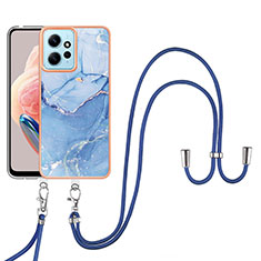 Coque Silicone Motif Fantaisie Souple Couleur Unie Etui Housse avec Laniere Strap YB7 pour Xiaomi Redmi Note 12 4G Bleu