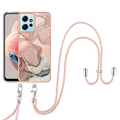 Coque Silicone Motif Fantaisie Souple Couleur Unie Etui Housse avec Laniere Strap YB7 pour Xiaomi Redmi Note 12 4G Rose