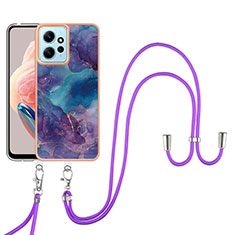 Coque Silicone Motif Fantaisie Souple Couleur Unie Etui Housse avec Laniere Strap YB7 pour Xiaomi Redmi Note 12 4G Violet