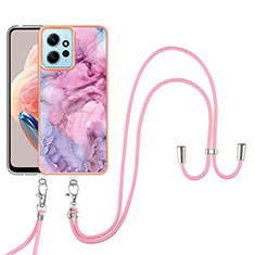 Coque Silicone Motif Fantaisie Souple Couleur Unie Etui Housse avec Laniere Strap YB7 pour Xiaomi Redmi Note 12 4G Violet Clair