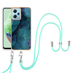 Coque Silicone Motif Fantaisie Souple Couleur Unie Etui Housse avec Laniere Strap YB7 pour Xiaomi Redmi Note 12 5G Vert