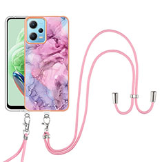 Coque Silicone Motif Fantaisie Souple Couleur Unie Etui Housse avec Laniere Strap YB7 pour Xiaomi Redmi Note 12 5G Violet Clair