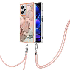 Coque Silicone Motif Fantaisie Souple Couleur Unie Etui Housse avec Laniere Strap YB7 pour Xiaomi Redmi Note 12 Explorer Rose