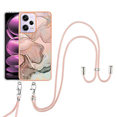 Coque Silicone Motif Fantaisie Souple Couleur Unie Etui Housse avec Laniere Strap YB7 pour Xiaomi Redmi Note 12 Pro 5G Rose