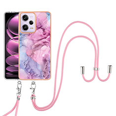 Coque Silicone Motif Fantaisie Souple Couleur Unie Etui Housse avec Laniere Strap YB7 pour Xiaomi Redmi Note 12 Pro 5G Violet Clair