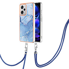 Coque Silicone Motif Fantaisie Souple Couleur Unie Etui Housse avec Laniere Strap YB7 pour Xiaomi Redmi Note 12 Pro+ Plus 5G Bleu