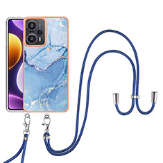 Coque Silicone Motif Fantaisie Souple Couleur Unie Etui Housse avec Laniere Strap YB7 pour Xiaomi Redmi Note 12 Turbo 5G Bleu