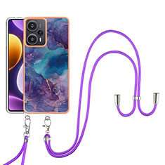 Coque Silicone Motif Fantaisie Souple Couleur Unie Etui Housse avec Laniere Strap YB7 pour Xiaomi Redmi Note 12 Turbo 5G Violet