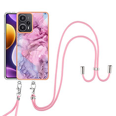 Coque Silicone Motif Fantaisie Souple Couleur Unie Etui Housse avec Laniere Strap YB7 pour Xiaomi Redmi Note 12 Turbo 5G Violet Clair