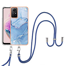 Coque Silicone Motif Fantaisie Souple Couleur Unie Etui Housse avec Laniere Strap YB7 pour Xiaomi Redmi Note 12S Bleu