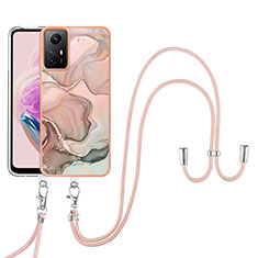 Coque Silicone Motif Fantaisie Souple Couleur Unie Etui Housse avec Laniere Strap YB7 pour Xiaomi Redmi Note 12S Rose