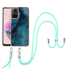 Coque Silicone Motif Fantaisie Souple Couleur Unie Etui Housse avec Laniere Strap YB7 pour Xiaomi Redmi Note 12S Vert